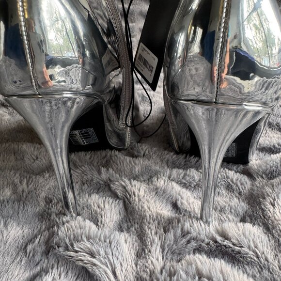 Women Go-Go Disco Glam Western Pointed Toe Stiletto Heel Boot Silver Metallic 8 - Picture 8 of 14